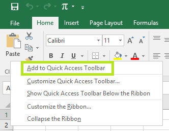 Add to quick access toolbar