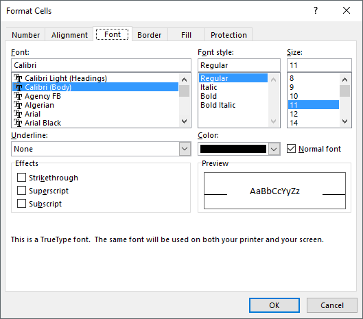 Dialog Font Pada Microsoft Excel