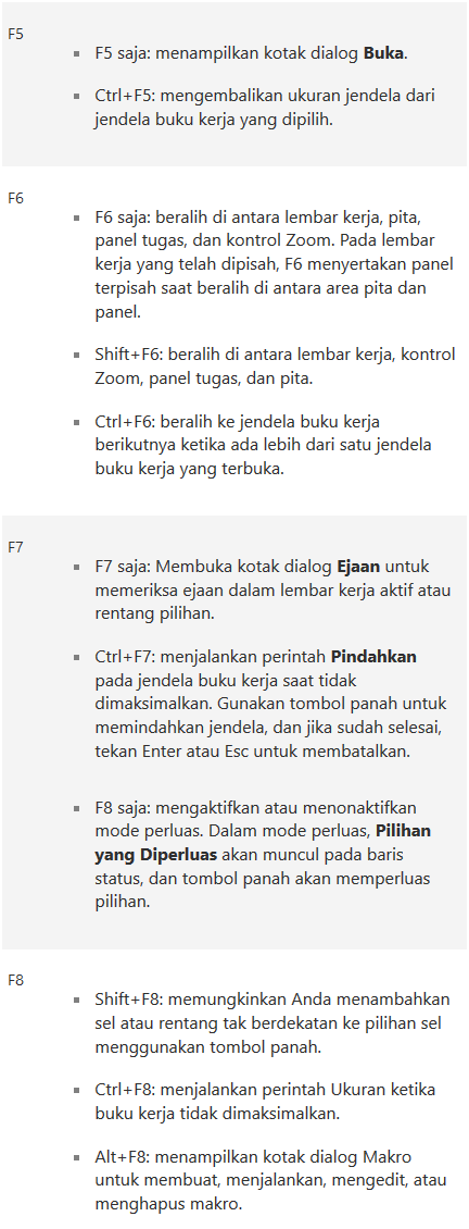Fungsi Tombol Excel Lanjutan