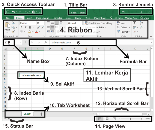 Baris judul pada layar kerja microsoft excel dinamakan