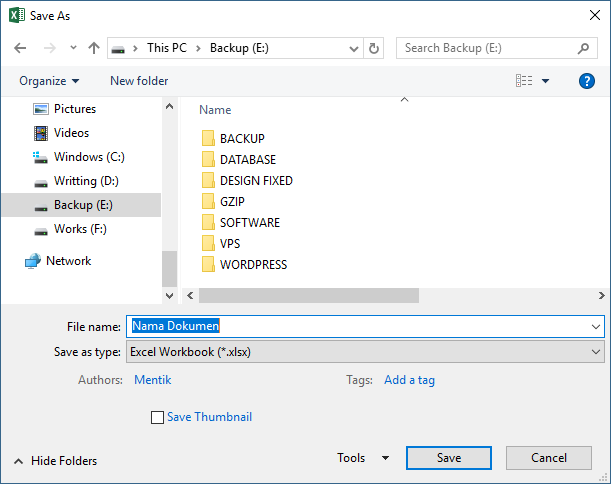 Salah satu cara menyimpan wordbook pada excel adalah dengan menggunakan