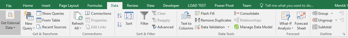 Menu Data Pada Microsoft Excel 2016