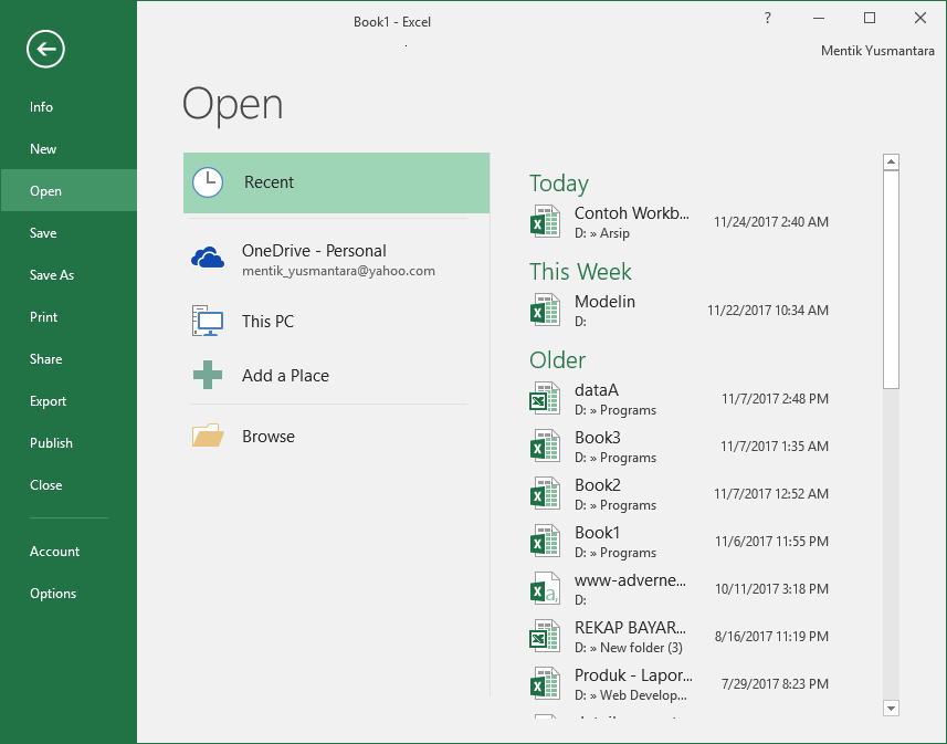 Menu File Pada Microsoft Excel