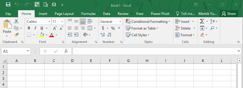 Menu Home pada Microsoft Excel 2016