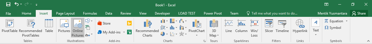 Menu Insert Pada Microsoft Excel 2016