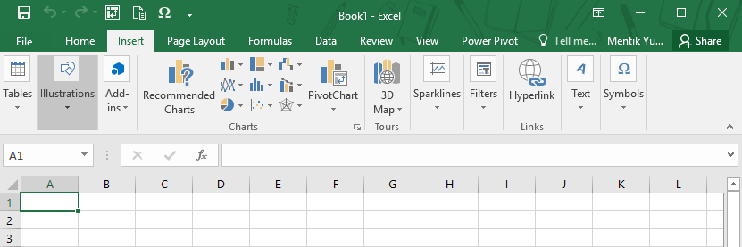 Menu Insert pada Microsoft Excel 2016