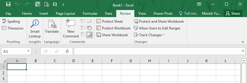 Menu Review pada Microsoft Excel 2016