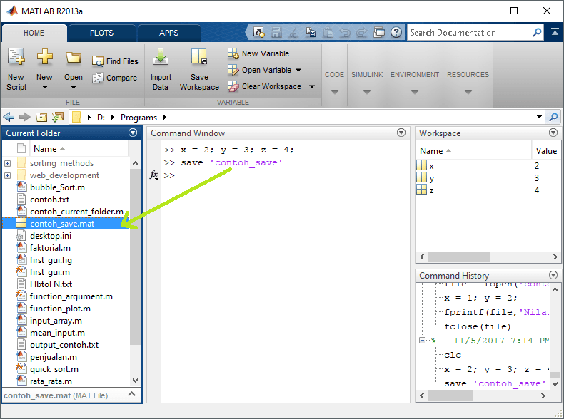 menyimpan semua variabel matlab