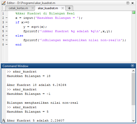 Contoh Soal Program Matlab