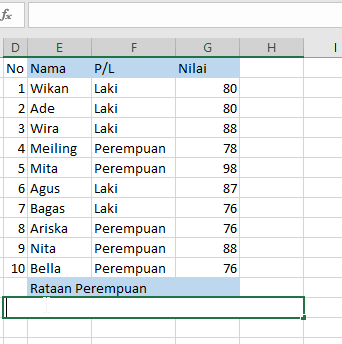Cara menggunakan AVERAGEIF pada Excel