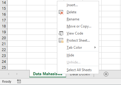 Tampilan klik kanan tab sheet Excel