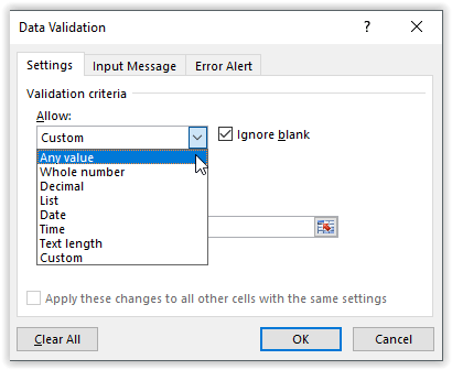 Batasan data validation pada Excel