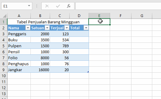 Cara Menghapus Menambah Baris dan Kolom pada Excel dengan Tabel