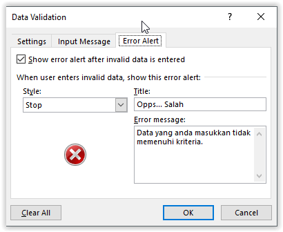 Error Alert Data Validation