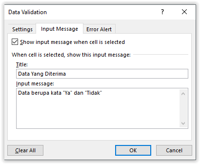 Message input. Input message. Input validation. Input message excel. Error Alert.