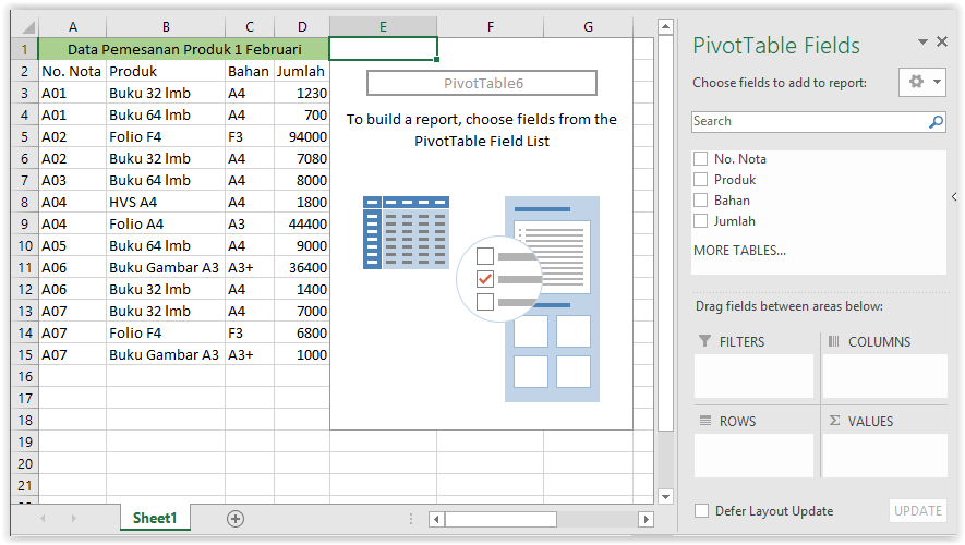 membuat pivot tabel untuk membuat pivotchart