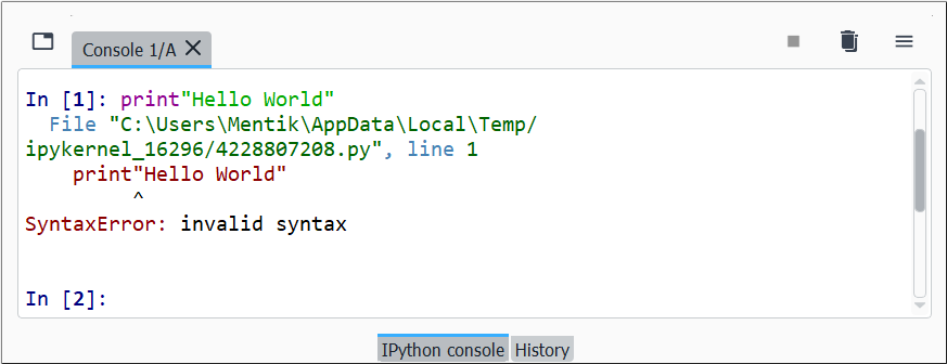 Contoh pesan Syntax Error di Python Interpreter