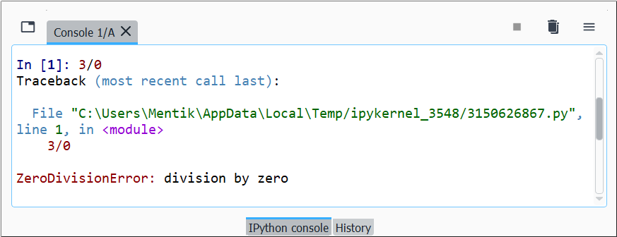 Contoh Pesan ZeroDevisionError di Python Interpreter
