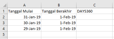 Contoh menggunakan fungsi DAYS360