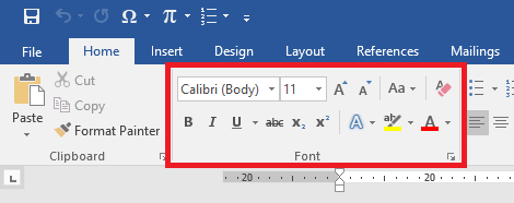 Grup perintah Font pada Ribbon Home Microsoft Word