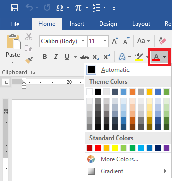 Ikon Perintah Font Color di Microsoft Word pada Ribbon Home
