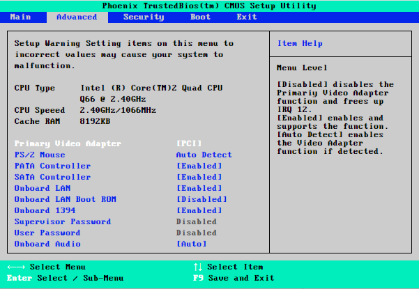 Tampilan Advanced BIOS