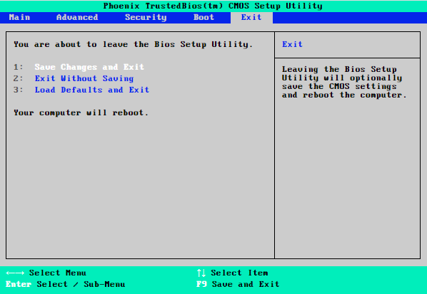 Tampilan Exit BIOS