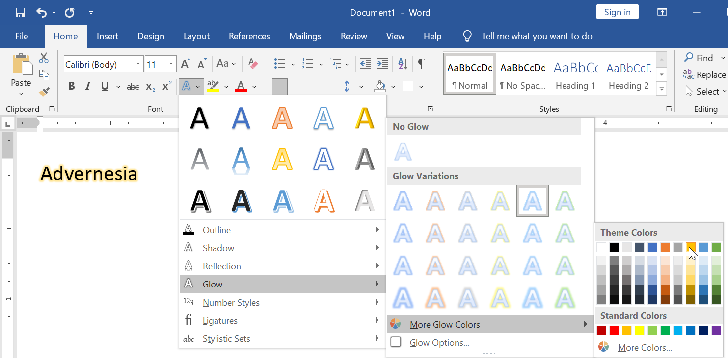 Menyesuaikan Warna dan Efek Glow di Microsoft Word