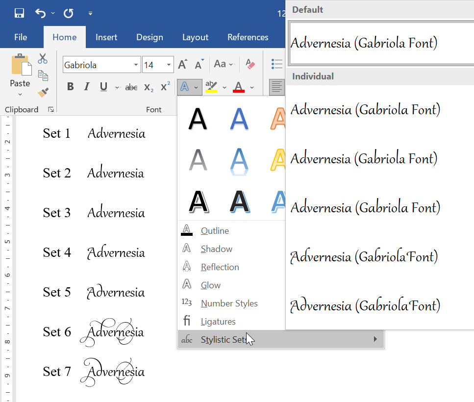 Contoh penggunaan tipografi Stylistic di Microsoft Word
