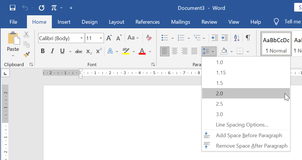 Line spacing in word