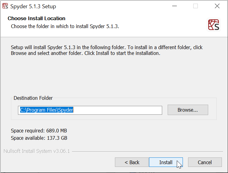 Memilih Directory Instalasi Spyder IDE Windows