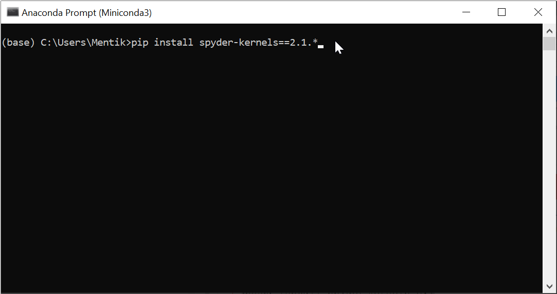 Scripting pip install spyder-kernels==2.1