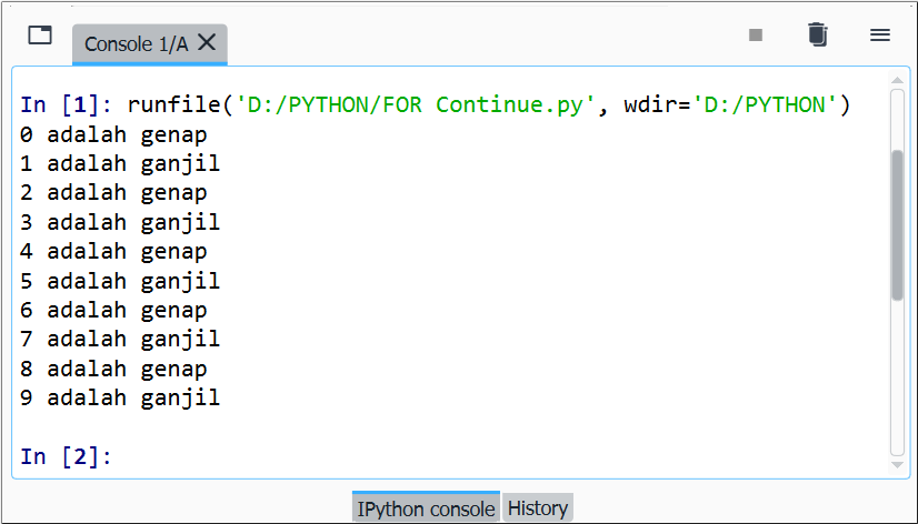 Ilustrasi Perulangan for continue pada Python